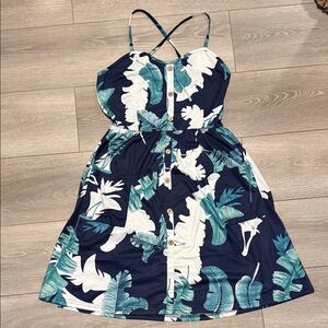 Leaf Print Button-Down Dress